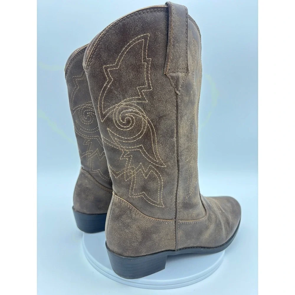 KIDS‎ COWBOY BOOTS Western Shoe Little Boy Girl Pointed Toe Brown Youth 5